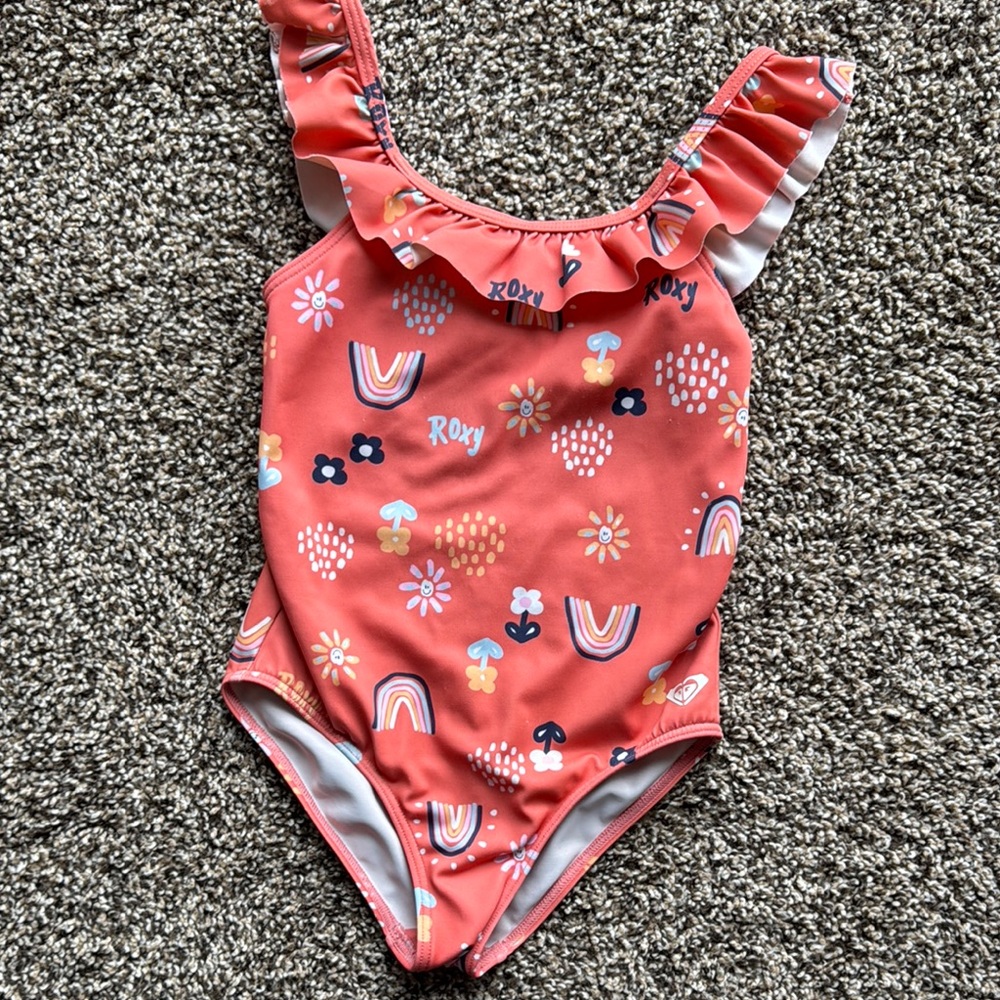 Roxy girls 4 4T Kids' Coral Swimsuit with Ruffle